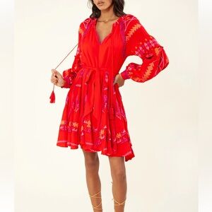 Hale Bob Vibrant Red Long Sleeve Dress